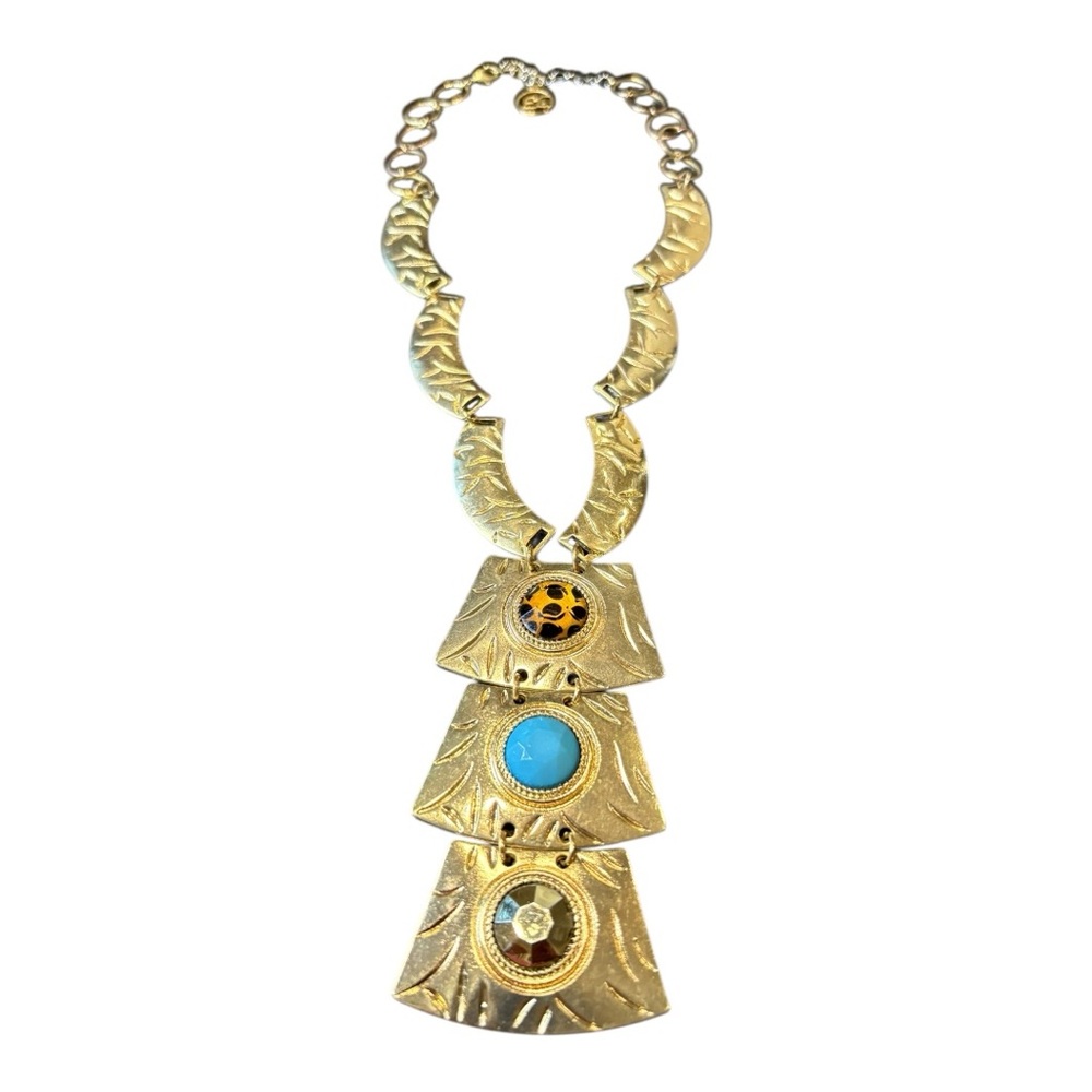 Erica Lyons Gold Statement Bib Necklace Multi Stone Boho Bold J15